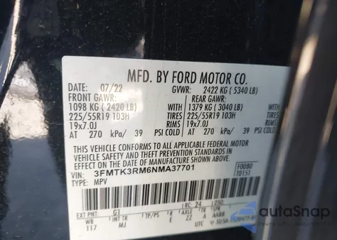 2022 Ford Mustang Mach-E Premium from USA, damaged, VIN 3FMTK3RM6NMA37701